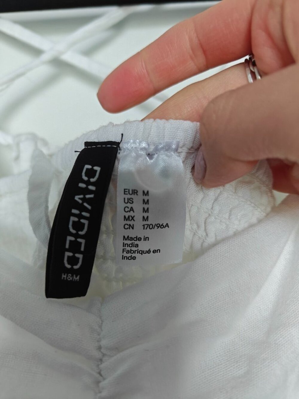 H&M White Cotton Linen Puff Sleeve Mini Dress Medium Open Back Cottagecore 0721 - Picture 5 of 8